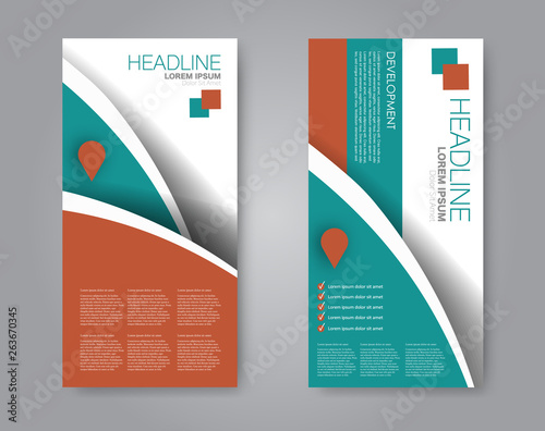 Flyer template. Vectical banner design. Modern abstract two side narrow brochure background. Vector illustration.