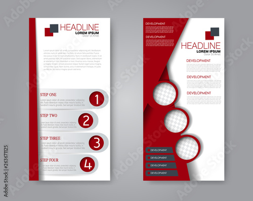 Flyer template. Vectical banner design. Modern abstract two side narrow brochure background. Vector illustration. Red color.