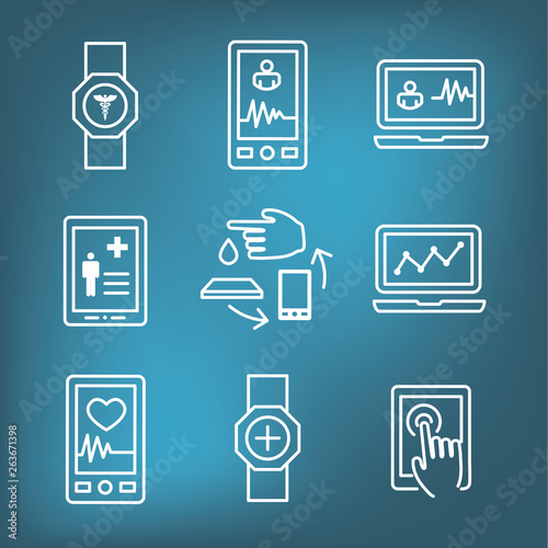 Digital Health Icon Set with Wearable Technology Web Header Banner