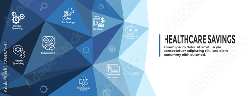 Medical Tax Savings Web Header Banner w Health savings account or flexible spending account - HSA, FSA, tax-sheltered savings