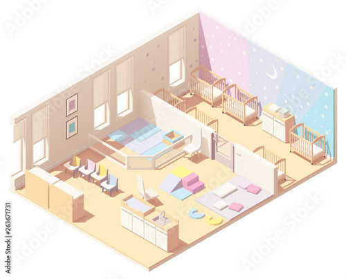 Vector isometric infant and toddler daycare classroom