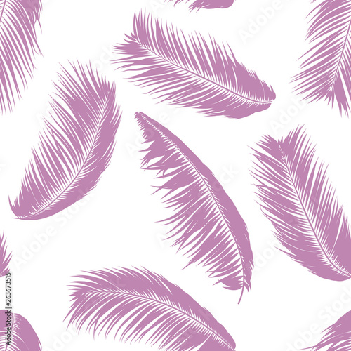 Tropical Palm Tree Leaves. Vector Seamless Pattern. Simple Silhouette Coconut Leaf Sketch. Summer Floral Background. Pink Wallpaper of Exotic Palm Tree Leaves for Textile, Fabric, Cloth Design, Print.