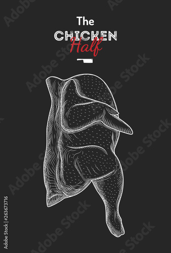 Half of chicken cut drawing illustration 