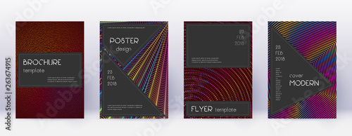 Black brochure design template set. Rainbow abstra