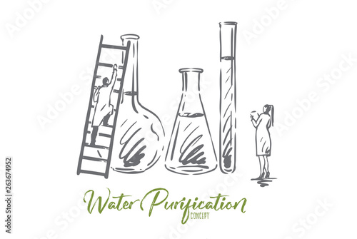 Water, chemical, science, lab, scientific concept. Hand drawn isolated vector.