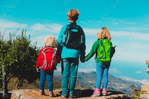 little boy and girls travel in nature