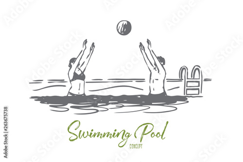 Water, polo, ball, competition, sport concept. Hand drawn isolated vector.