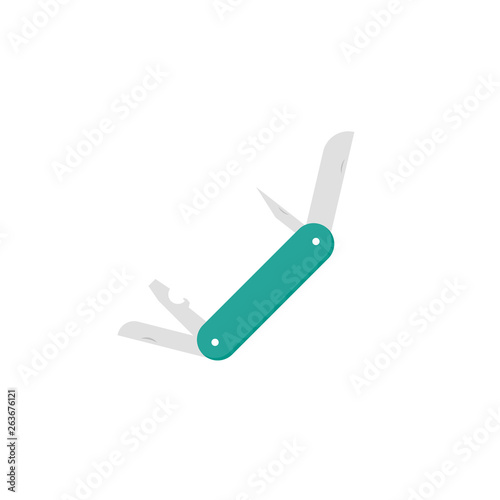 Swiss knife in flat design. Multitool for camping. Vector illustration
