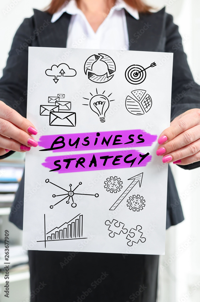 Business strategy concept shown by a businesswoman Business strategy concept shown by a businesswoman