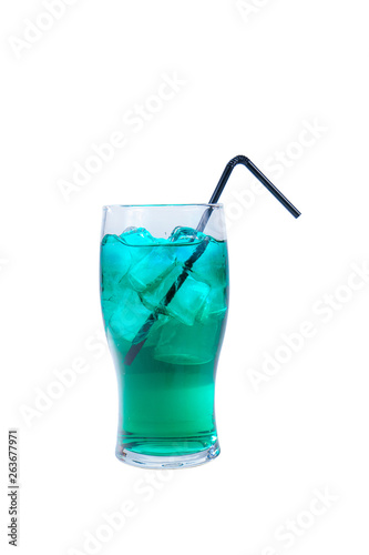 Summer blue cocktail on isolated white background