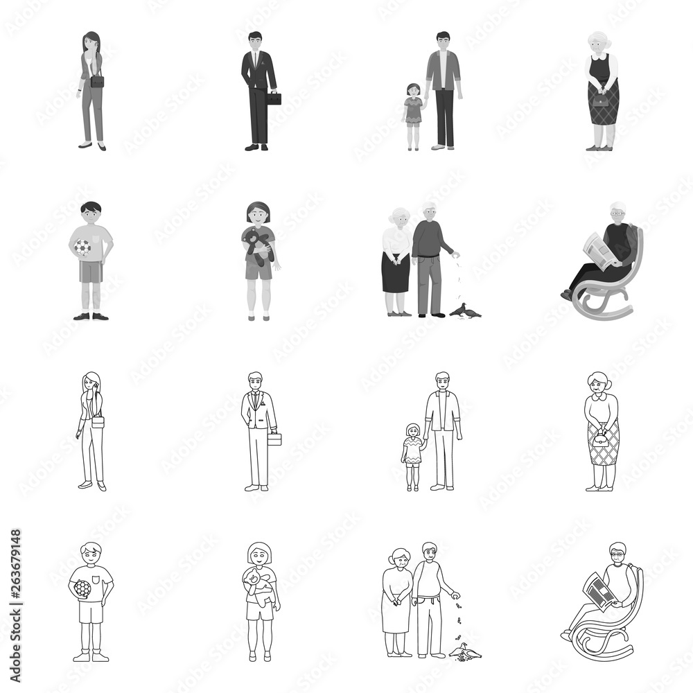 Vector illustration of character and avatar sign. Set of character and portrait stock vector illustration. Vector illustration of character and avatar sign. Set of character and portrait stock vector illustration.