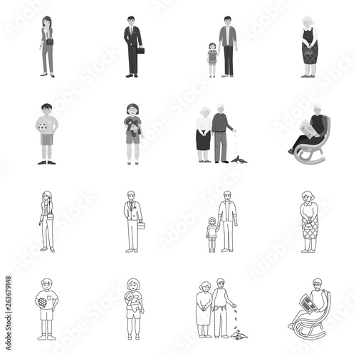 Vector illustration of character and avatar sign. Set of character and portrait stock vector illustration.