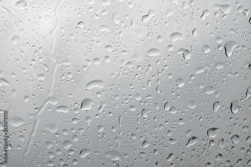 Picture Inside of water rain drops on car window glass