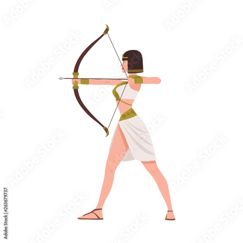 Brave female warrior from Egyptian mythology or ancient Egypt history isolated on white background