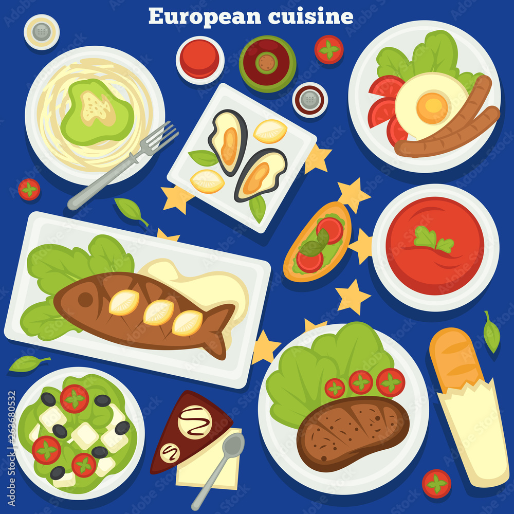 European cuisine dishes and meals desserts food of Europe European cuisine dishes and meals desserts food of Europe