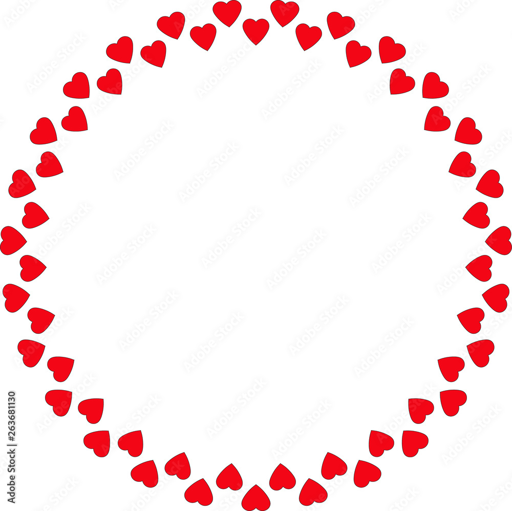 Round frame of vertical vector red hearts on white background. Inspirations by love. Isolated frame for your design. 