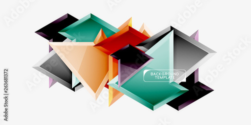Bright colorful triangular poly 3d composition,abstract geometric background, minimal design, polygonal futuristic poster