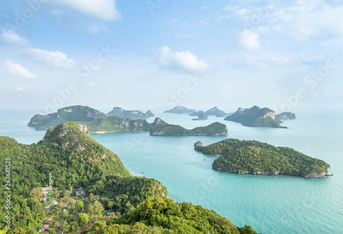 landscape view group of Angthong Islands National Marine Park from Pha Jun Jaras view point at Wua Ta Lap island Surat Thani, Thailand  © Soonthorn