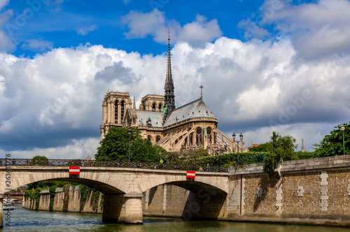 Notre-Dame de Paris cathedral under beautiful sky.