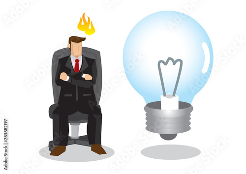 Businessman angry with not having with any idea for his project. Vector cartoon illustration.