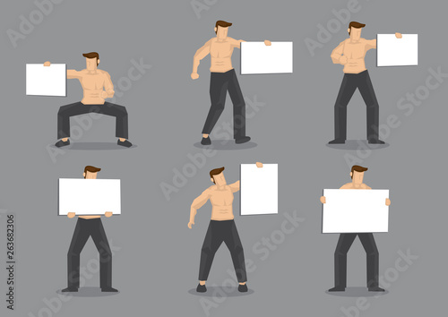 Muscular Man with Carrying Blank Placard Vector Character Illustration