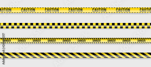 Caution lines isolated. Warning tapes. Danger signs.