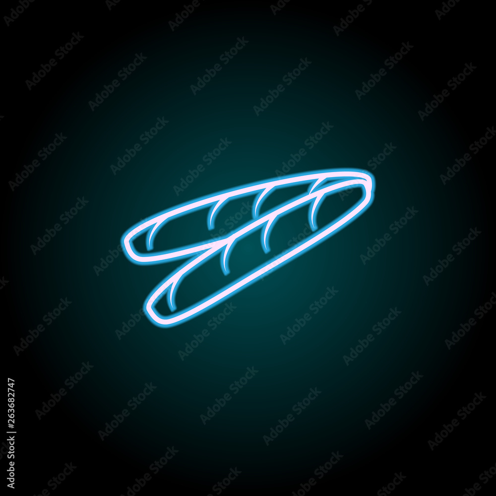 French bread neon icon. Elements of Food set. Simple icon for websites, web design, mobile app, info graphics