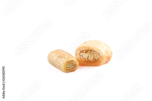 Middle eastern  Turkish sweet pastry baklava isolated on white background