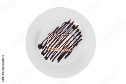 carrot pie with chocolate topping isolated white