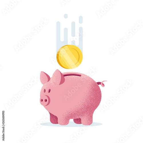 Piggy bank icon for website logo design with coin