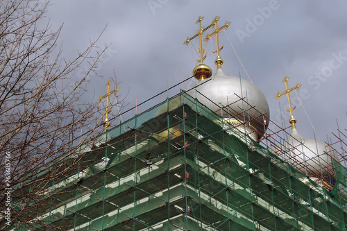 Architecture of Novodevichy convent in Moscow. Popular touristic lanmdark. UNESCO World Heritage Site. Color photo. photo