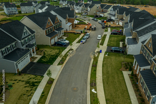 Canvas-taulu Aerial view of typical American new construction neighborhood street in Maryland