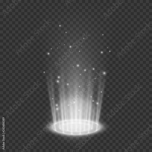 Teleport light effects. Magical portal. Futuristic holographic design element. Vector illustration isolated on transparent background