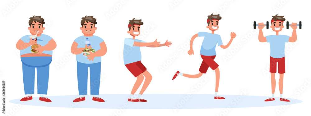 From fat to thin banner concept. Overweight man