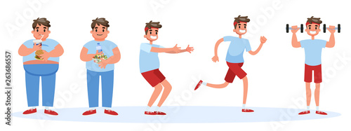 From fat to thin banner concept. Overweight man