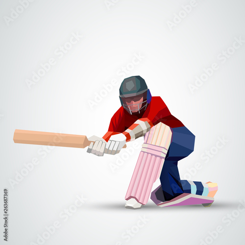 Abstract cricket player polygonal low poly illustration © kluva