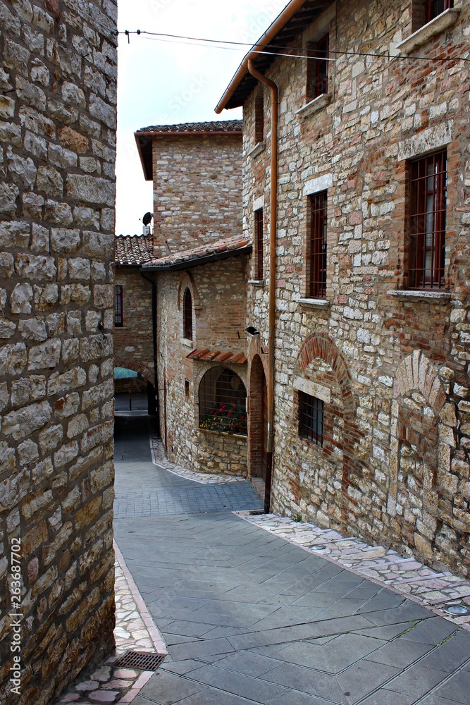 Italy, Umbria, Corciano: Old street.