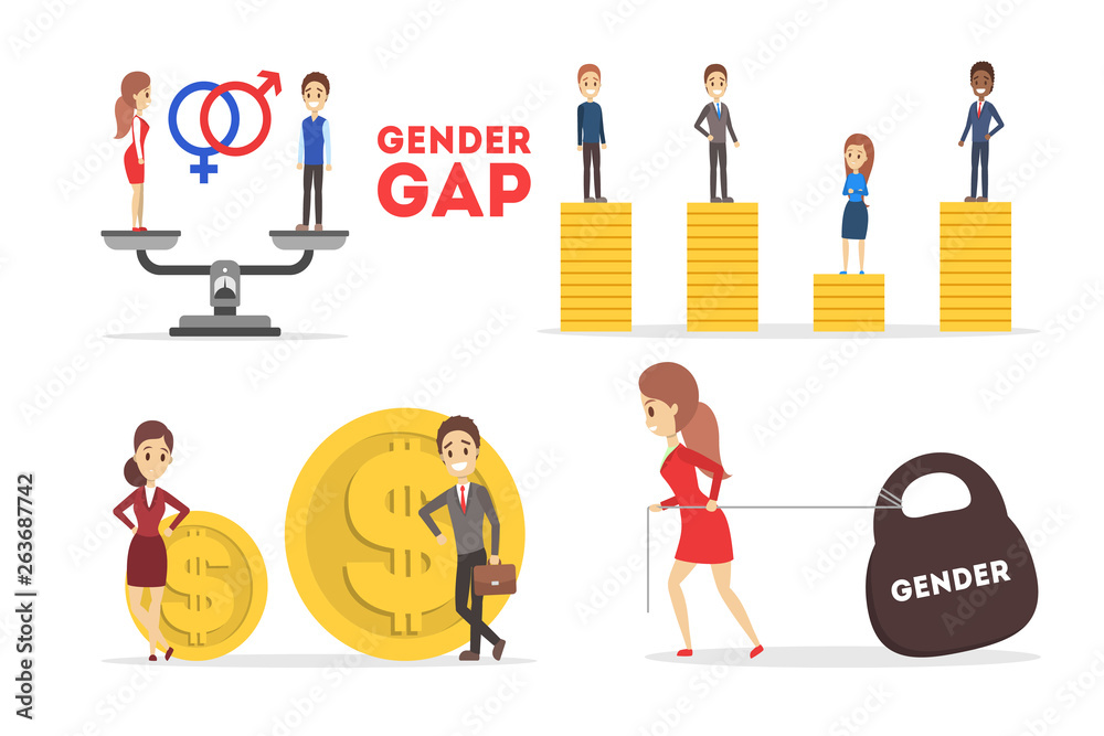 Gender gap web banner concept set. Idea of different salary Gender gap web banner concept set. Idea of different salary