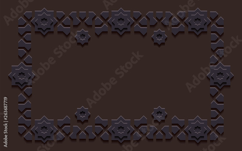 Arabic arabesque design greeting card for Ramadan Kareem, Islamic ornamental monochrome detail of mosaic,vector illustration