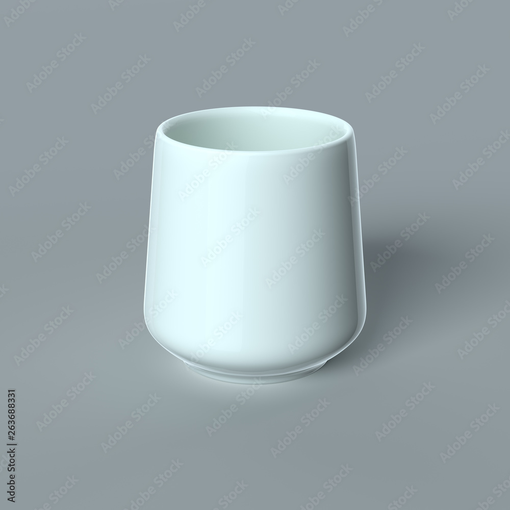 Tea cup isolated on grey front view. 3D illustration. Tea cup isolated on grey front view. 3D illustration.