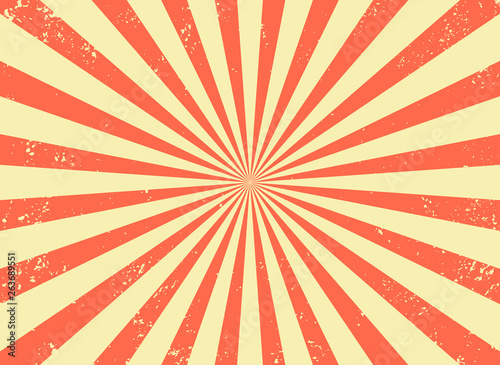 Old retro background with rays and explosion imitation. Vintage starburst pattern with bristle texture. Circus style. flat vector