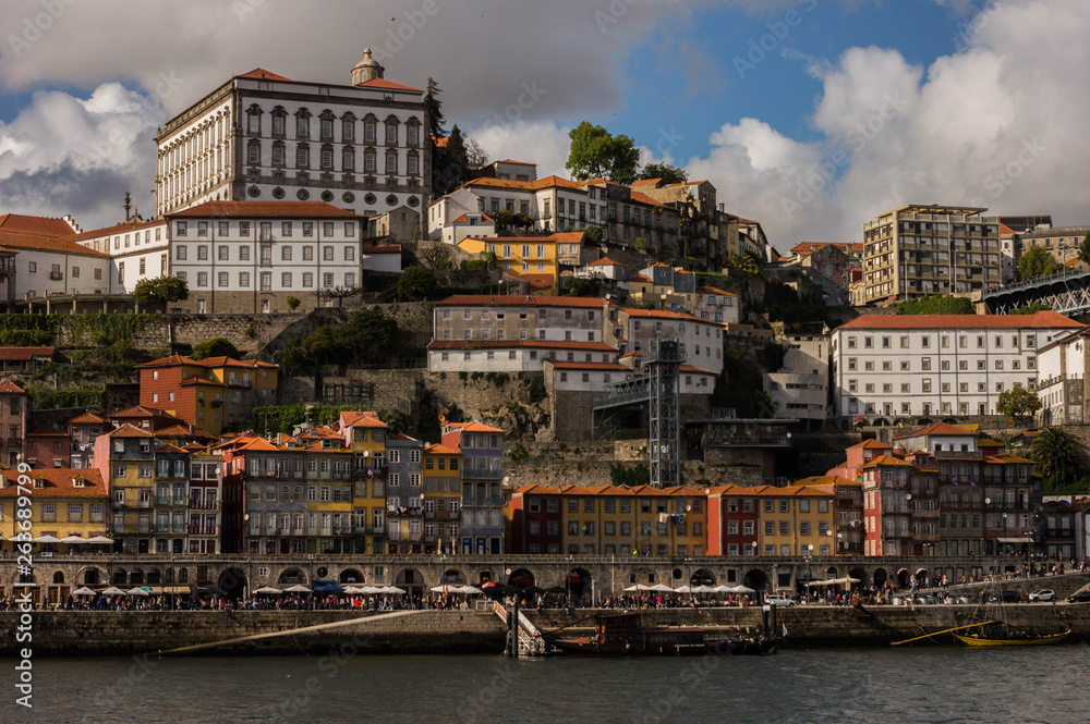 Landscape of typical colorful houses in the centre of Porto,Portugal.