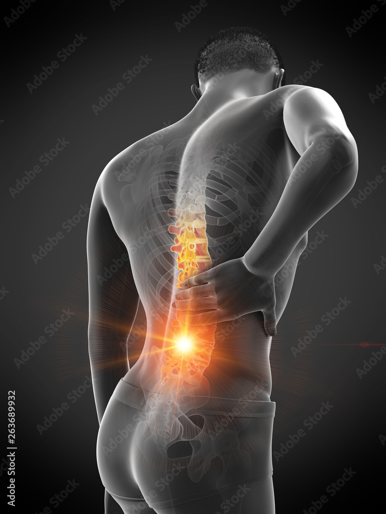 3d rendered medically accurate illustration of a mans painful back 3d rendered medically accurate illustration of a mans painful back