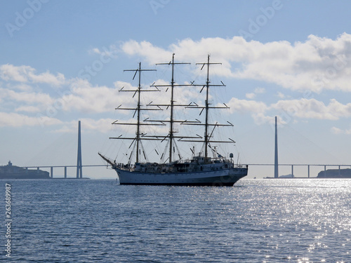 the Vladivostok, the Golden horn Bay bridge sailing ship