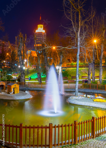 Ankara, Turkey/ February 17 2019: Kugulu Park which is a popular place. Kugulu Park in the night, long exposure