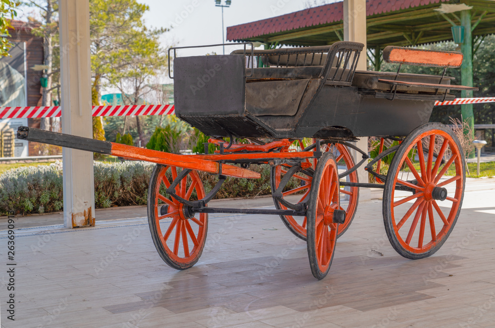 An antique horse-drawn carriage
