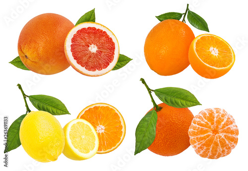 Fresh citrus collage isolated on white background with clipping path