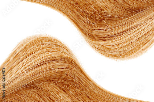 Natural blond hair isolated on white. Background