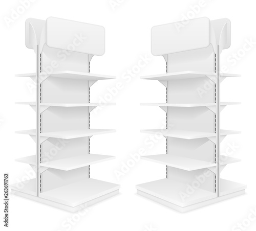 shelving rack for store trading with a sign to advertise goods and products empty template for design stock vector illustration