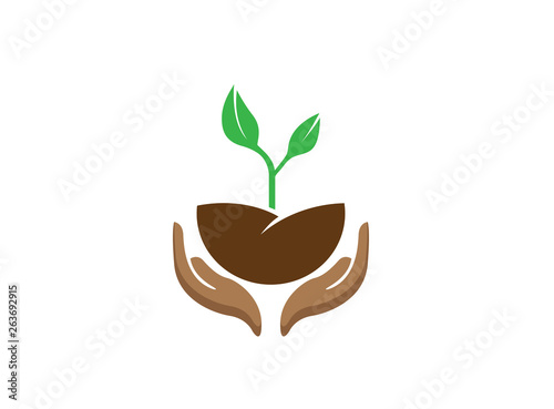 Hands that care for plants and nature logo design illustrator